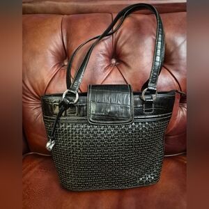 Brighton Black Woven Basket Weave Tote Shoulder Bag